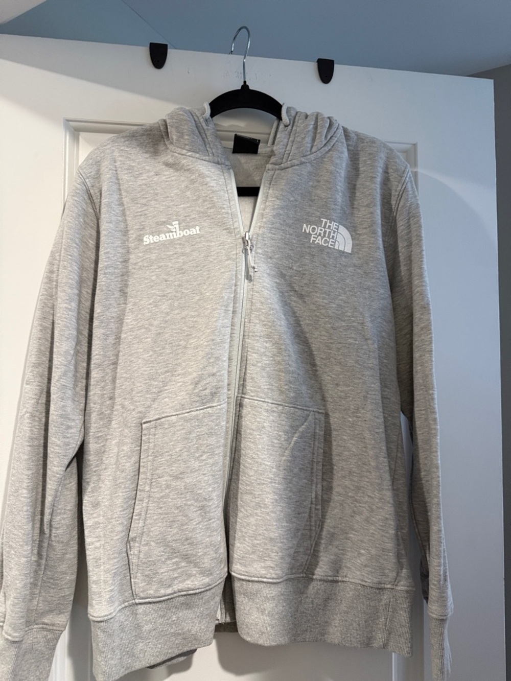 The North Face Gray Zip-Up Hoodie with Steamboat Logos